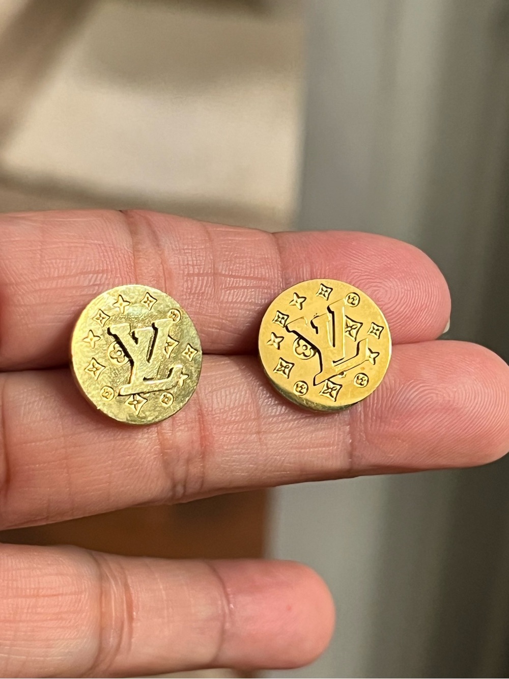 Stainless steel Designer Monogram Disc Earrings